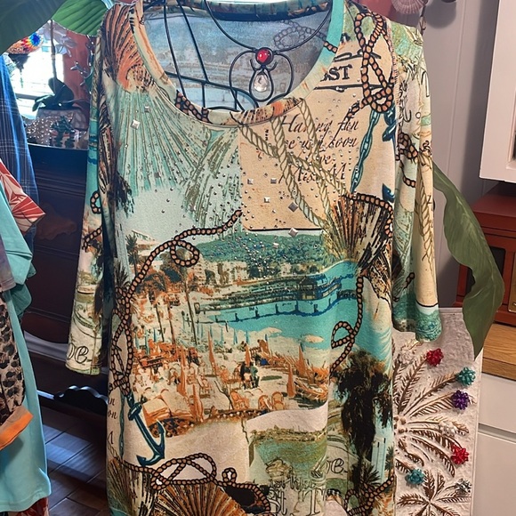 🍕🍕🍕BOGOHO 🍕🍕🍕Nautical Print Asymmetrical Top - Picture 2 of 10